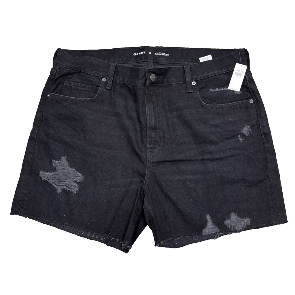 Old Navy Womens 16 Black Denim High Rise Slouchy Straight Shorts NWT